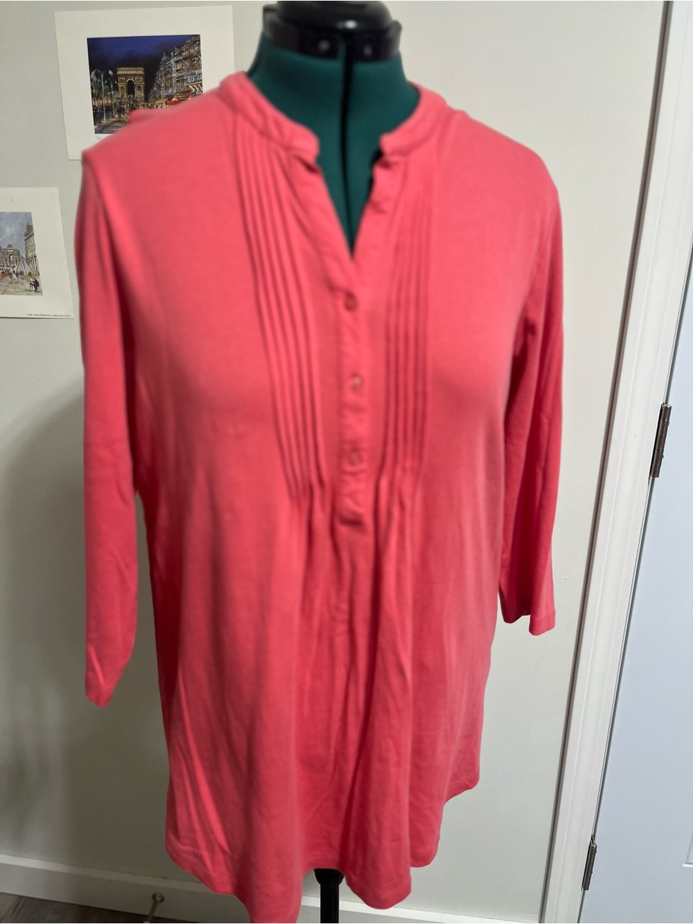 Serengeti Coral Pintuck Henley Tunic Top